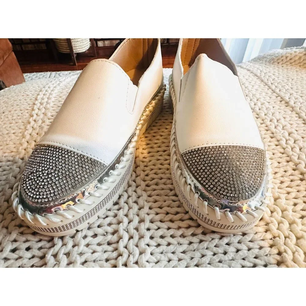 NEW Espadrilles platform Streetwear Slip on White Leather Upper Loafers 6.5/37